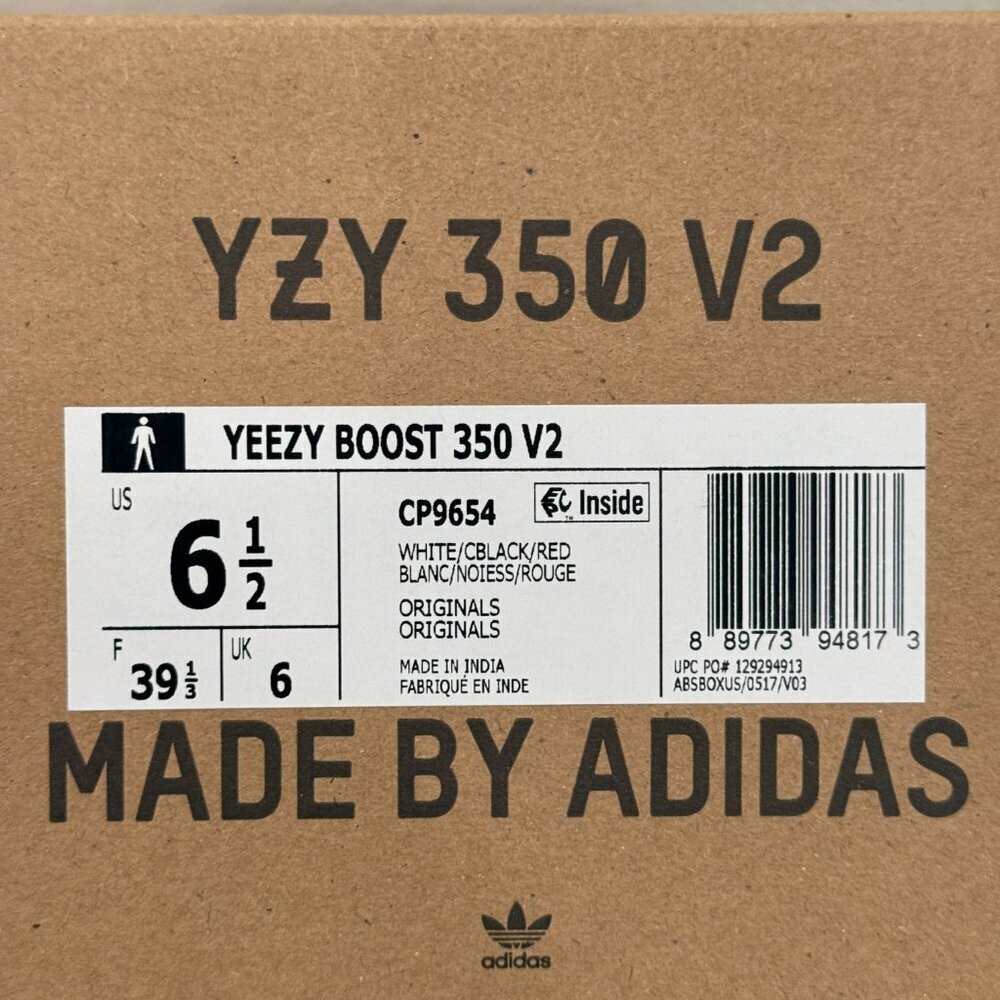 YEEZY BOOST 350 V2 CP9654 WHITE/BLACK/RED BLANC/NOIESS/ROUGE - Picture 11 of 11